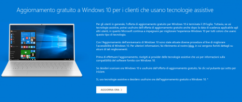 aggiornamento gratuito a windows 10